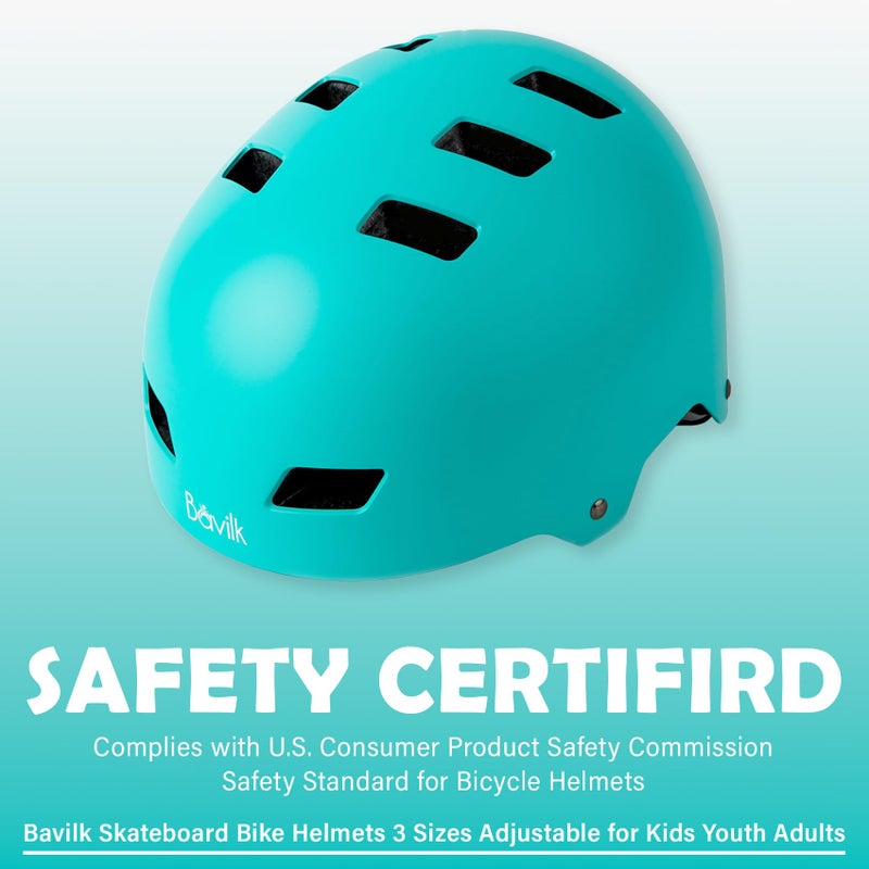 Bavilk Bike Helmet 3 Sizes for Teenager Kids Youth Adults,Bavilk Skateboard Helmet Adjustable Multi-Sport Bicycle Cycling Scooter Roller Skate Inline Skating Rollerblading for Girls Boys Women Men Teen - Image 2